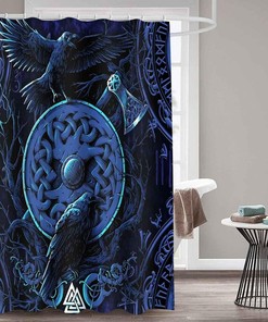Psychedelic Runes Nordic Raven Shower Curtain - Viking Theme Bathroom Decor