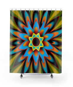 Psychedelic Star Flower Kaleidoscopic Shower Curtain, Fun Bathroom Decor with Unique Print