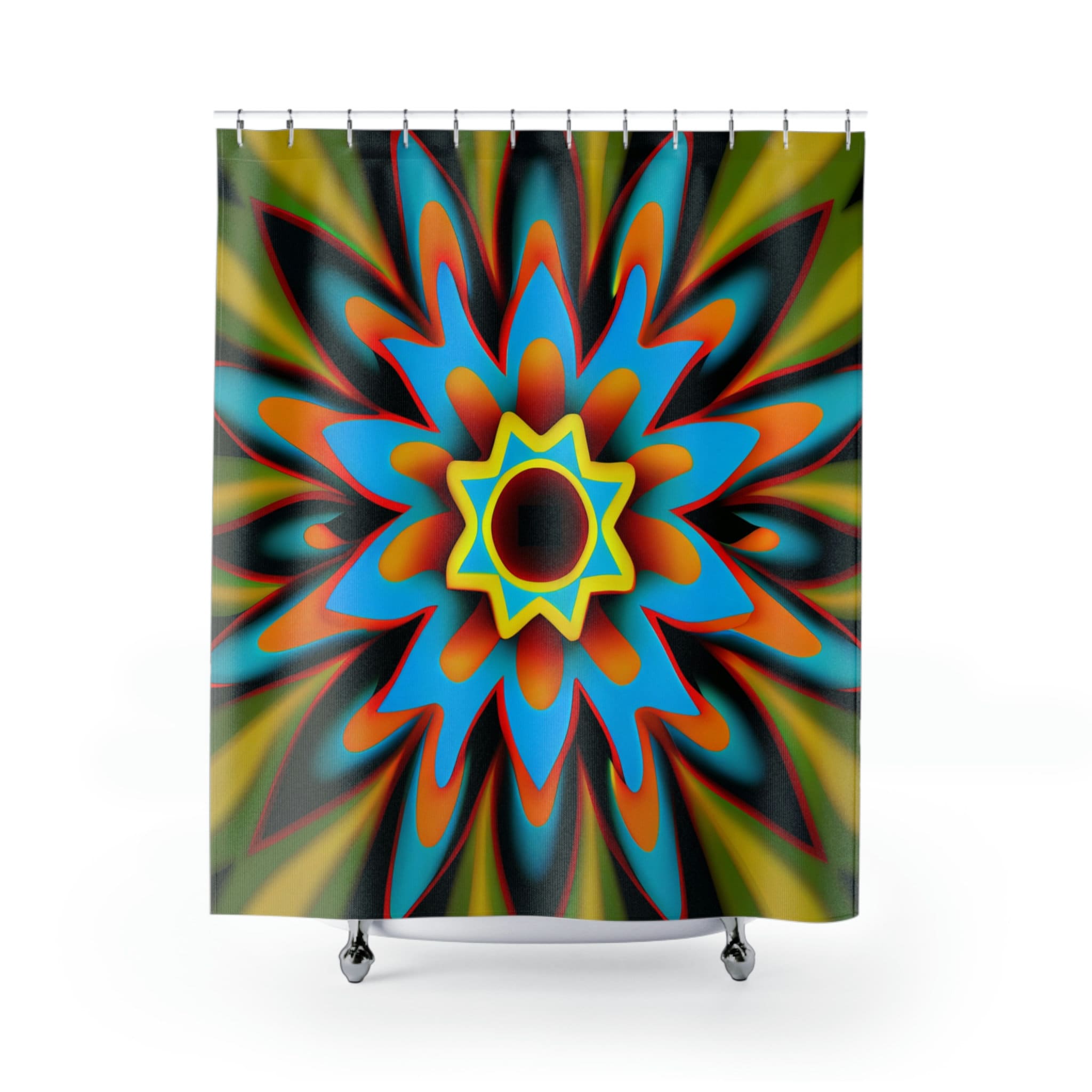 Psychedelic Star Flower Kaleidoscopic Shower Curtain, Fun Bathroom Decor with Unique Print