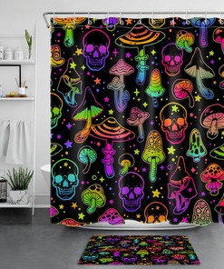 Psychedelic Star Skull Colorful Mushroom Shower Curtain, Unique Bathroom Accessories