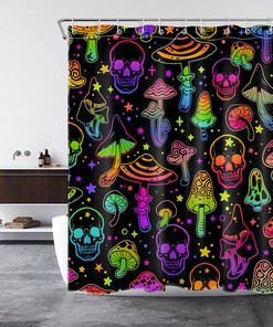 Psychedelic Star Skull Colorful Mushroom Shower Curtain, Unique Bathroom Accessories