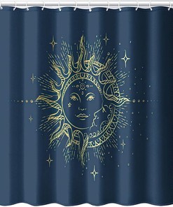 Psychedelic Sun and Moon Mandala Shower Curtain with Traditional Bohemian Hippie Art
