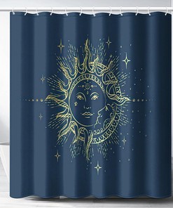 Psychedelic Sun and Moon Mandala Shower Curtain with Traditional Bohemian Hippie Art