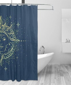Psychedelic Sun and Moon Mandala Shower Curtain with Traditional Bohemian Hippie Art