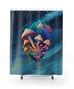 Psychedelic Winter Mushrooms Shower Curtain for Groovy Bathroom Decor