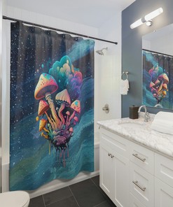 Psychedelic Winter Mushrooms Shower Curtain for Groovy Bathroom Decor