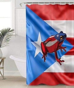 Puerto Rico Flag Frog Print Shower Curtain for a Tropical Bathroom