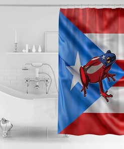 Puerto Rico Flag Frog Print Shower Curtain for a Tropical Bathroom