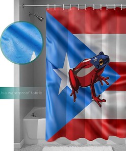 Puerto Rico Flag Frog Print Shower Curtain for a Tropical Bathroom