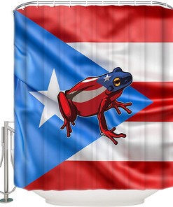 Puerto Rico Flag Frog Print Shower Curtain for a Tropical Bathroom