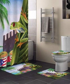 Puerto Rico Flag Frog Vintage Tropical Plant Coconut Tree Print Shower Curtain
