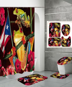 Puerto Rico Flag Frog Waterproof Shower Curtain