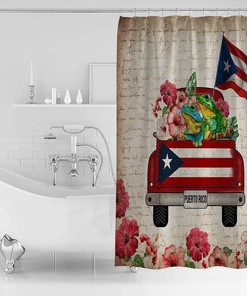 Puerto Rico Truck Frog Watercolor Flowers Puerto Rico Flag Luxury Shower Curtain
