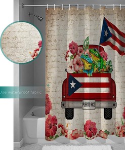 Puerto Rico Truck Frog Watercolor Flowers Puerto Rico Flag Luxury Shower Curtain