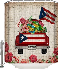 Puerto Rico Truck Frog Watercolor Flowers Puerto Rico Flag Luxury Shower Curtain