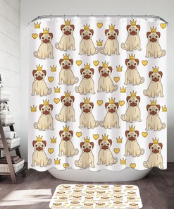 Pug Dog Girl Princess Pink Bathroom Shower Curtain