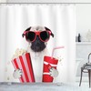 Pug Dog Going to the Movies Shower Curtain, Playful Print for Bathroom