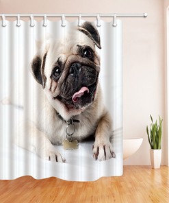 Pug Dog Shower Curtain with Waterproof Fabric for Animal Bathroom Decor