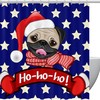 Pug In Santa Hat With Hohoho Stars Pattern Print Shower Curtain For Festive Bathroom Decor