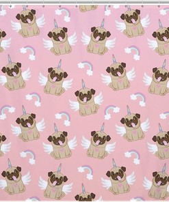 Pug Unicorn Pattern Shower Curtain for Fun Bathroom Decor