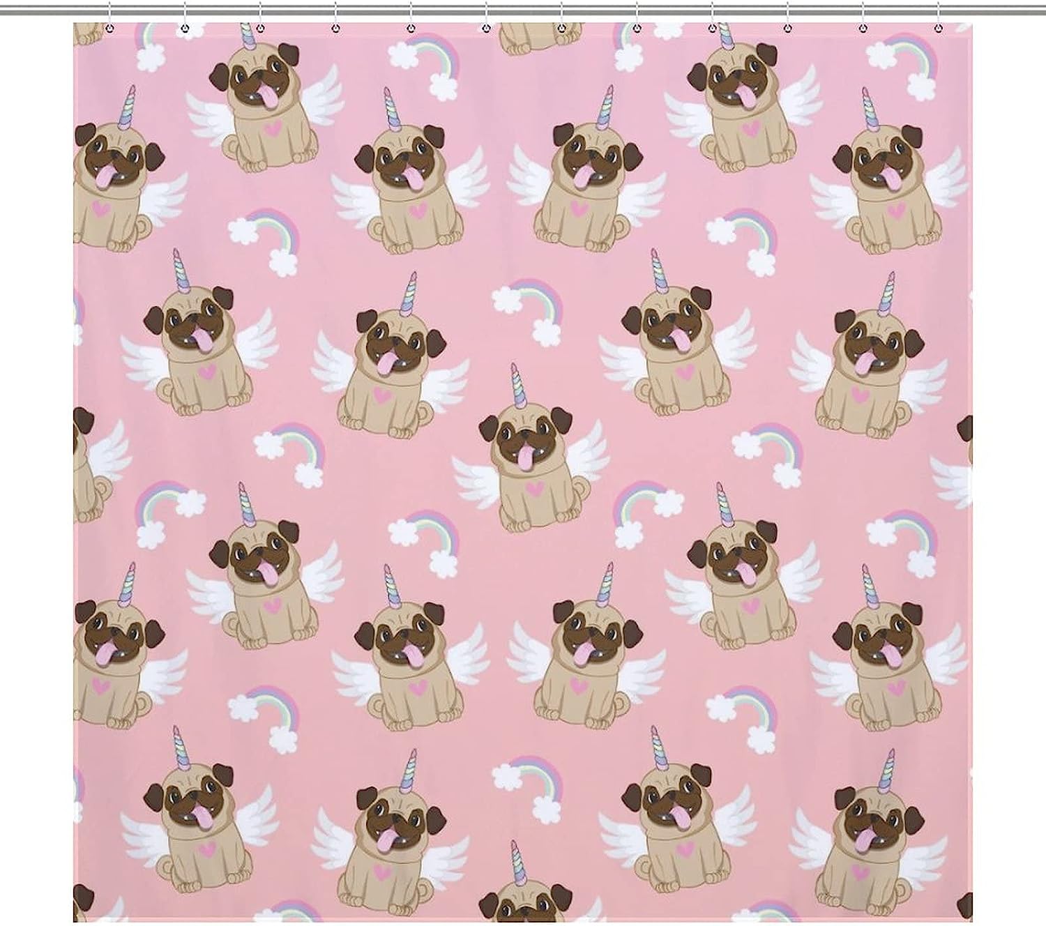 Pug Unicorn Pattern Shower Curtain for Fun Bathroom Decor