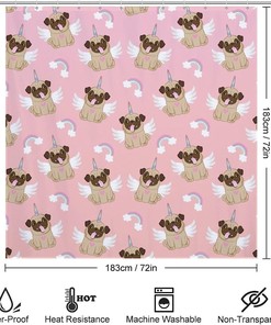 Pug Unicorn Pattern Shower Curtain for Fun Bathroom Decor