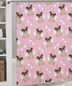 Pug Unicorn Pattern Shower Curtain for Fun Bathroom Decor