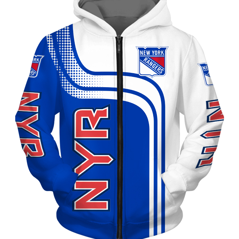Pullover Gift For Fans - All Over Print Zip Hoodie For New York Rangers