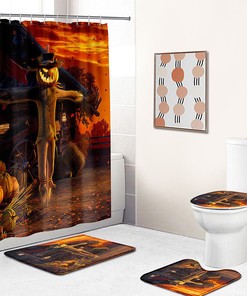 Pumpkin Head Scarecrow Shower Curtain, Halloween-Inspired Art For Festive Bathroom Decor