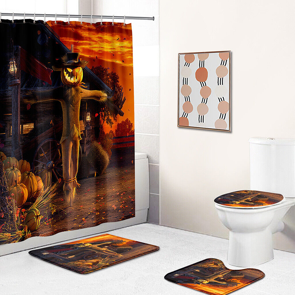 Pumpkin Head Scarecrow Shower Curtain, Halloween-Inspired Art For Festive Bathroom Decor