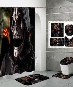 Pumpkin Lantern Skull Fabric Shower Curtain - Halloween Skull Bathroom Decor