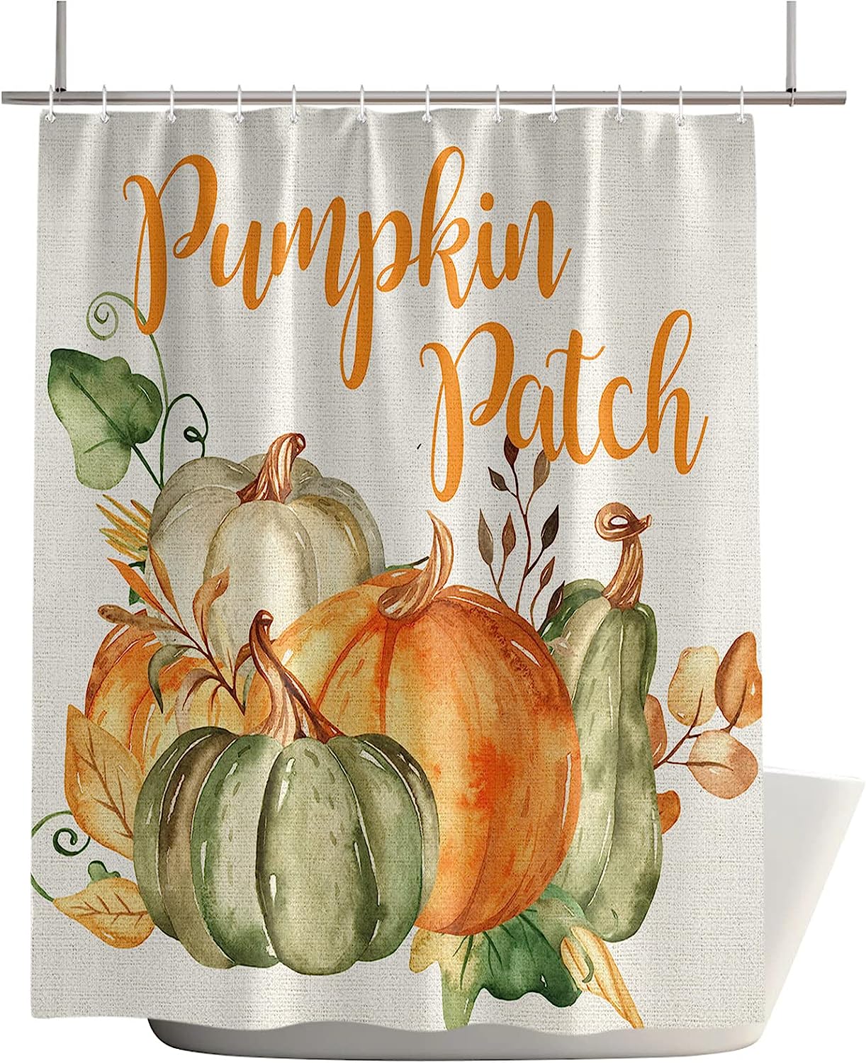 Pumpkin Leaf on Retro Linen Fall Harvest Botanical Bath Shower Curtain