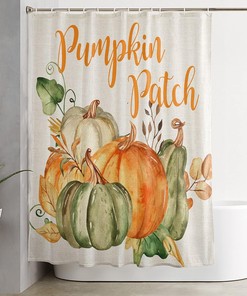 Pumpkin Leaf on Retro Linen Fall Harvest Botanical Bath Shower Curtain