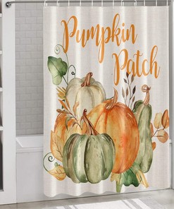 Pumpkin Leaf on Retro Linen Fall Harvest Botanical Bath Shower Curtain