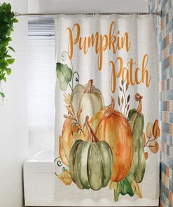 Pumpkin Leaf on Retro Linen Fall Harvest Botanical Bath Shower Curtain