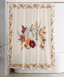 Pumpkin Maple Leaf Flower Berry Retro Linen Bathroom Shower Curtain