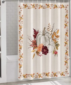 Pumpkin Maple Leaf Flower Berry Retro Linen Bathroom Shower Curtain