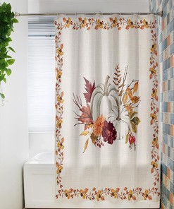Pumpkin Maple Leaf Flower Berry Retro Linen Bathroom Shower Curtain