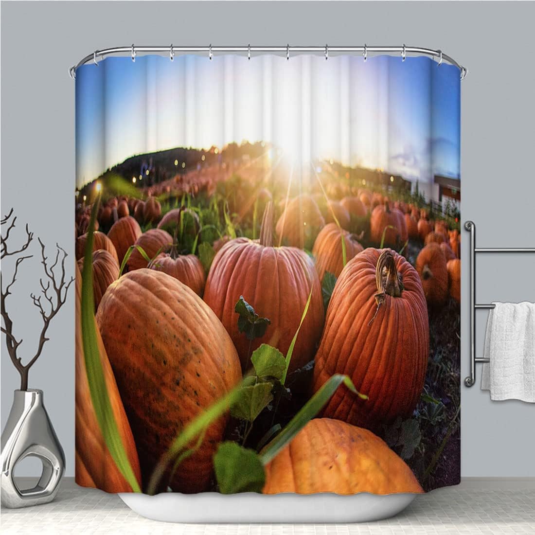 Pumpkin Sunset Fabric Shower Curtain With A Flair For Nature