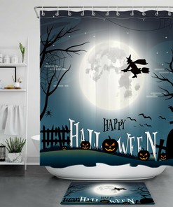 Pumpkin Witch Full Moon Spider Web For Happy Halloween Shower Curtain