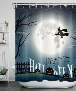 Pumpkin Witch Full Moon Spider Web For Happy Halloween Shower Curtain
