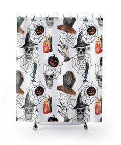 Pumpkins and Skulls Halloween Shower Curtain for a Festive and Creepy Bathroom
