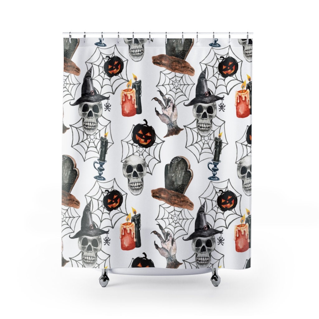 Pumpkins and Skulls Halloween Shower Curtain for a Festive and Creepy Bathroom
