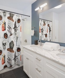 Pumpkins and Skulls Halloween Shower Curtain for a Festive and Creepy Bathroom