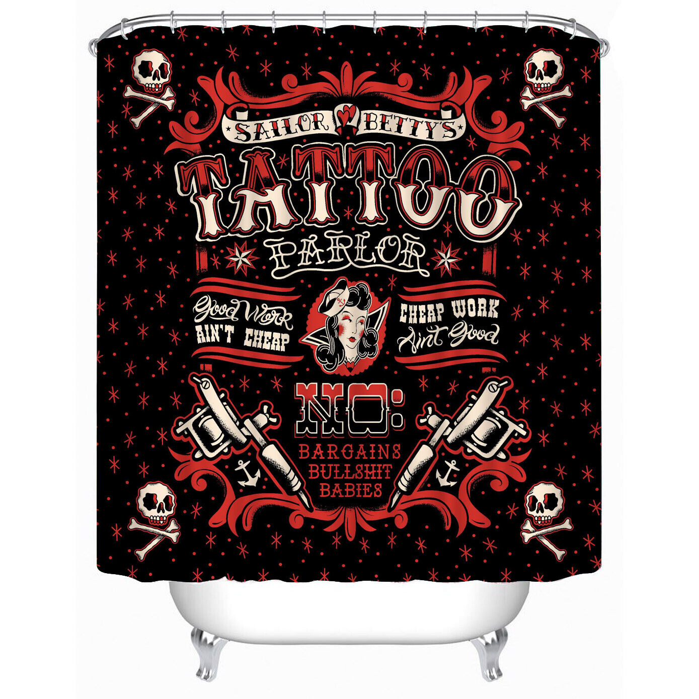 Punk Tattoo Old Skull Sailor Shower Curtain With Bettys Print - Image 2