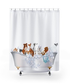 Puppies Bathtub Themed Shower Curtain - Unique Dog Gift
