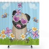 Puppy on The Field Flowers Heart Clouds Pug Shower Curtain, Cloth Fabric Bathroom Decor