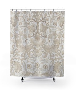 Pure Lodden Sepia Beige & White Vintage English Bathroom Accessory with William Morris Shower Curtain 