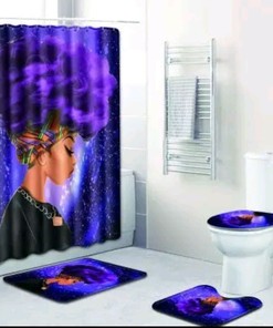 Purple Afro African Queen Bathroom Shower Curtain