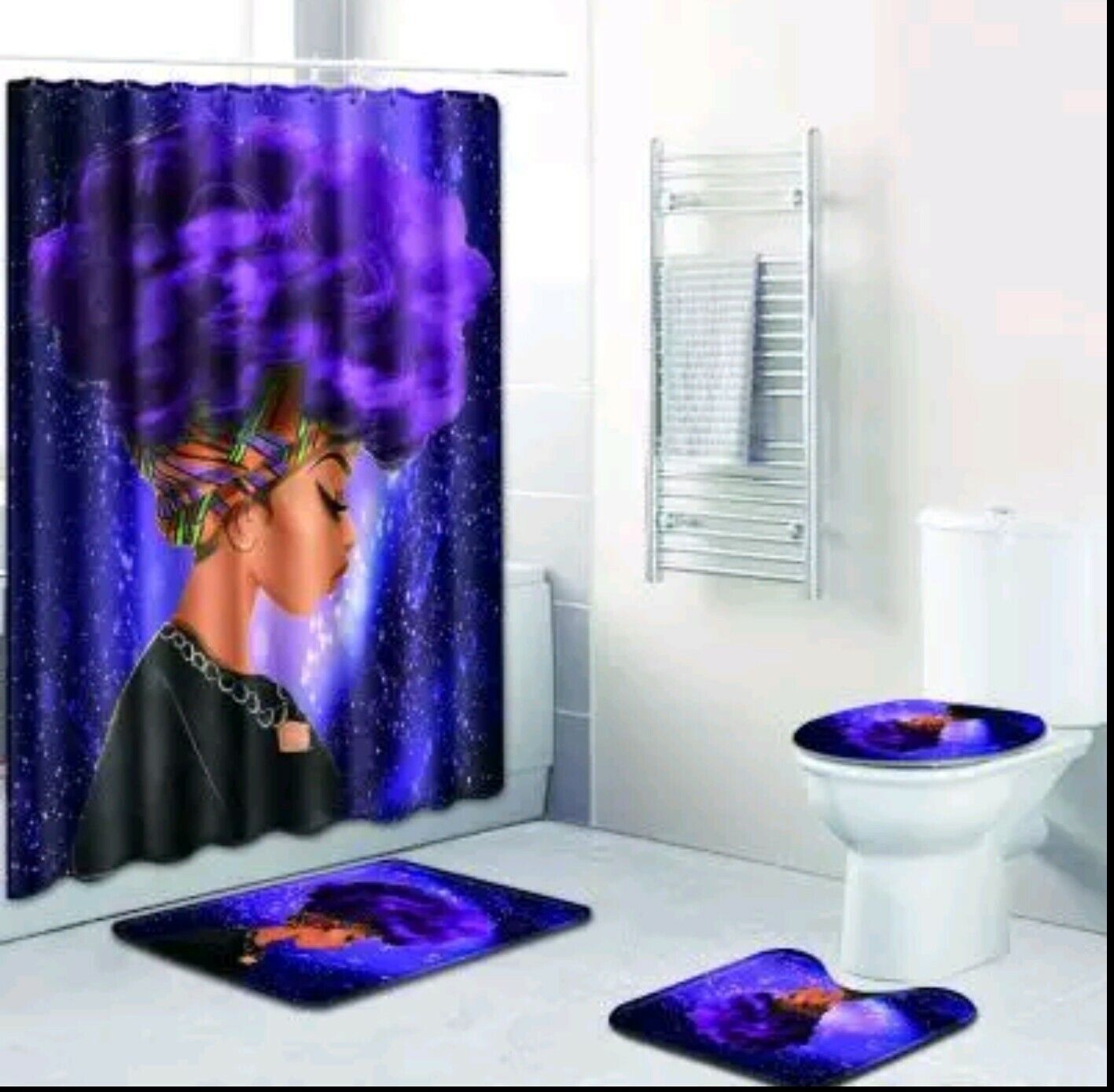 Purple Afro African Queen Bathroom Shower Curtain
